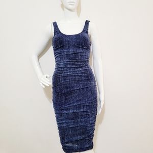 Fuzzi Stretch Faux Denim Mesh Dress